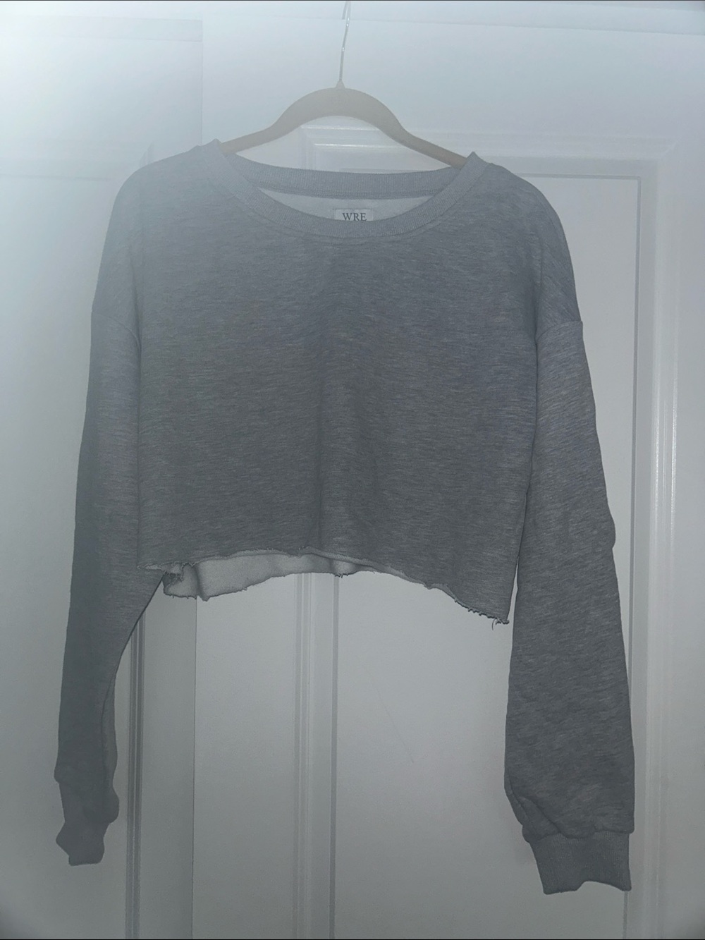 Wren Gray Cropped Raw-Hem Sweatshirt